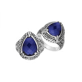 Sterling Silver Sapphire Quartz Ring With Balinese Carved Band For Women
